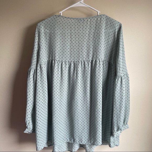 Loft Blue Patterned Lace Front 3/4 Sleeve Career Blouse - Picture 6 of 6